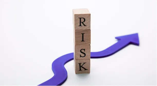 Wooden blocks spelling RISK beside a rising arrow — the full-day risk lifecycle and certification this immersion day covers